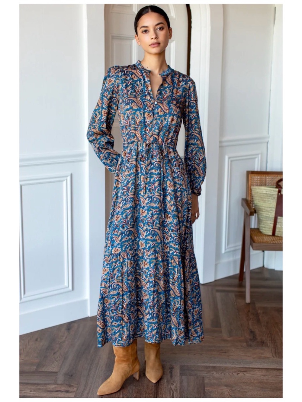NWT Emerson Fry Frances 3 Maxi Dress Tamara Sz L OrganicCotton Boho Floral Flowy